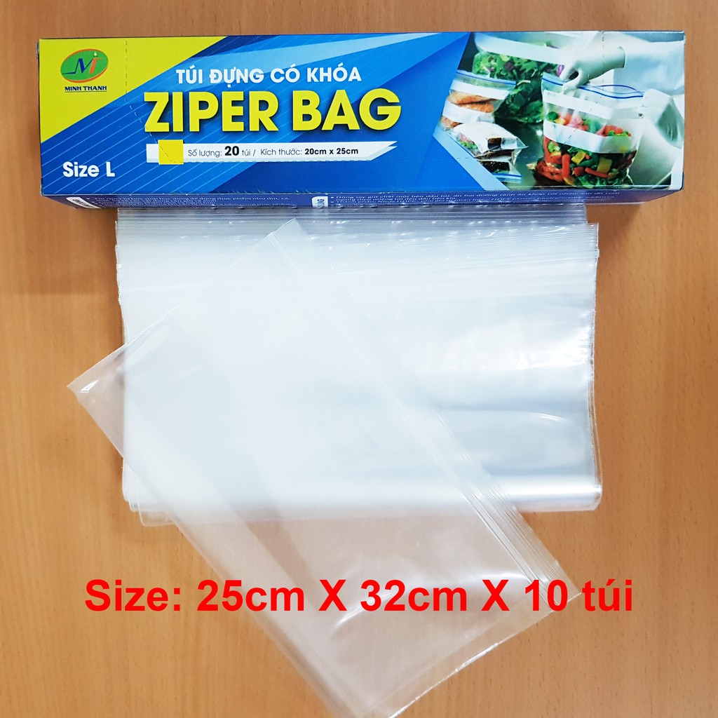 Túi nhựa có khóa Zipper SIZE XL 25cm x 32cm x 10 túi (Túi zip)