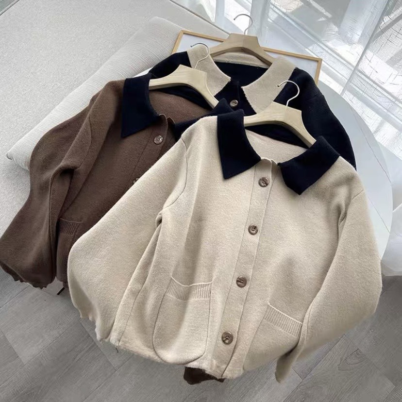 Áo Cardigan Len Dáng Croptop Pha Màu Cổ M099-Violet | BigBuy360 - bigbuy360.vn