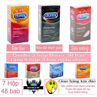 [COMBO HOT] 3 hộp Bao cao su Durex 12c (tùy chọn) + 4 hộp nhỏ 3c (tùy chọn).