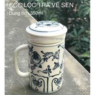 Cốc lọc trà gốm sứ Bát Tràng cao cấp vẽ sen