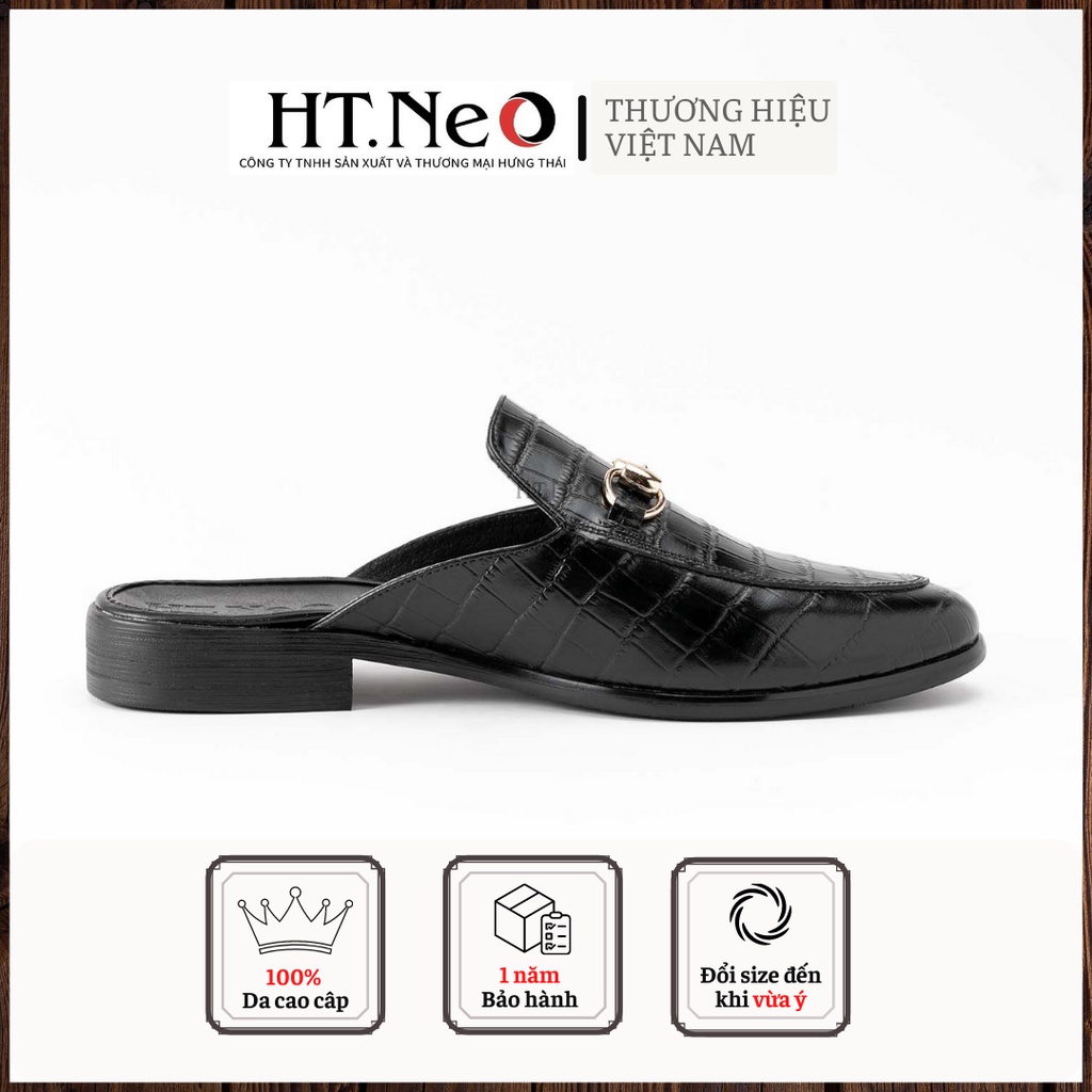 Sục nam da bò thật - Giày sục nam đẹp HT.NEO Da bò dập vân cùng đế phíp cực kì sang trọng và quý phái S002