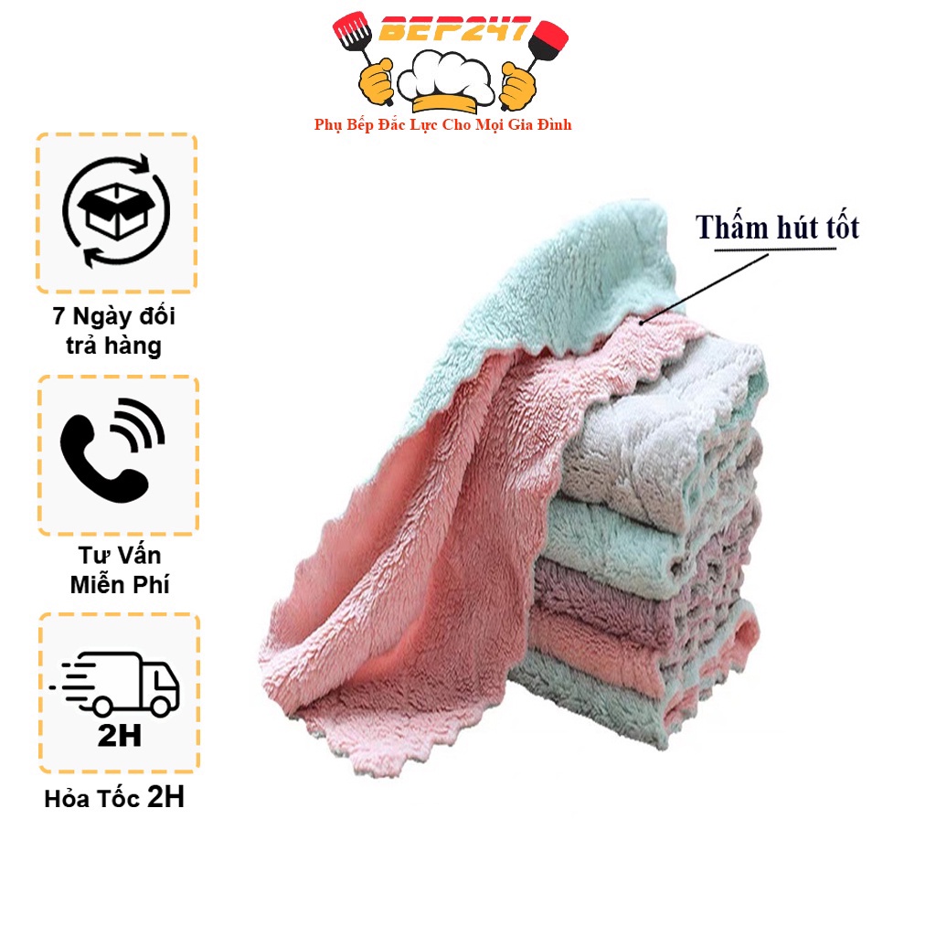 Set 2 Khăn Lau Bếp Đa Năng ,Thấm Nước , Khăn Lau Bát Đĩa Chất Liệu Sợi Microfiber