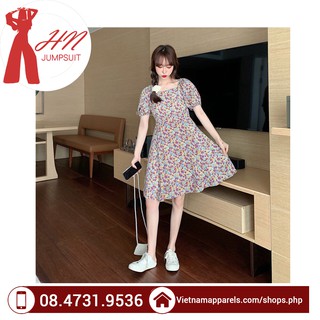 Váy xòe hoa nhí tay bồng cực đẹp