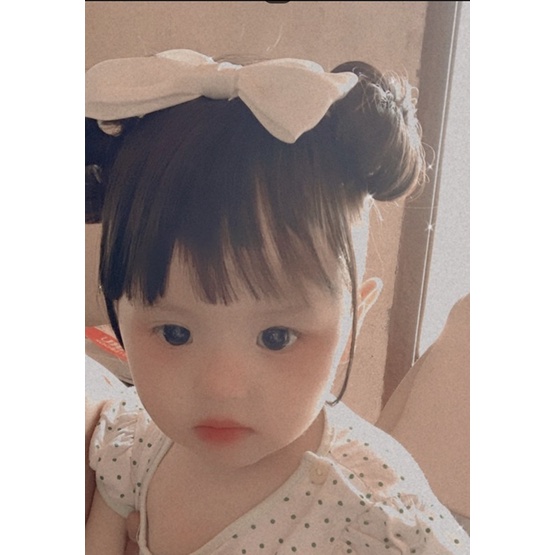 Tóc giả cho bé ❤️ Set Búi Natra+Mái thưa có gắn nơ dạng băng đô chun tiện dụng