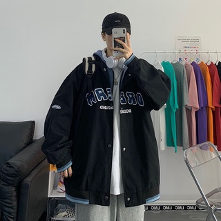  Áo Khoác Bóng Chày Dáng Rộng Giả Hai Lớp Thời Trang Nhật Bản Cho Nam