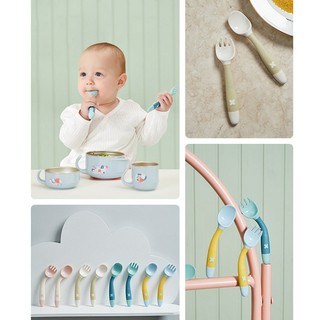 Bộ Thìa Dĩa Ăn Dặm Uốn Dẻo 360 Độ Chính Hãng, Thìa Uốn Cong Tập Xúc An Toàn Cho Bé.