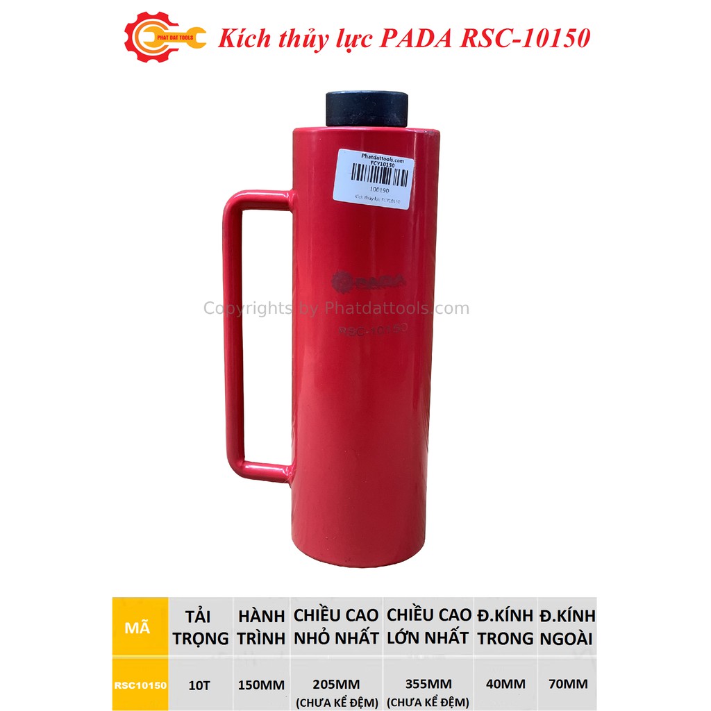 Kích thủy lực PADA RSC10150-Kích 1 chiều-Kích 10 tấn hành trình 150-Bảo hành 6 tháng