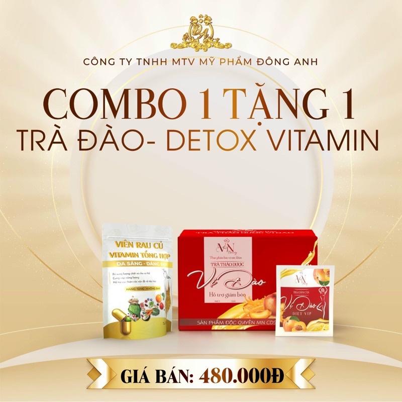 Trà Giảm Cân Vị Đào ( MN GROUP )-Hộp 15 gói- tặng detox