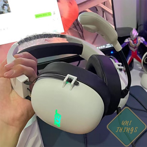 Tai nghe gaming chính hãng Acer có micro, tai nghe chụp tai có led phong cách phi công màu xanh rêu, trắng