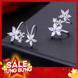 Khuyên Tai Hoa Đá Bạc Hàn Quốc Xỏ Lỗ Kết Hợp Kẹp Vành Cao Cấp cực xinh - HN02