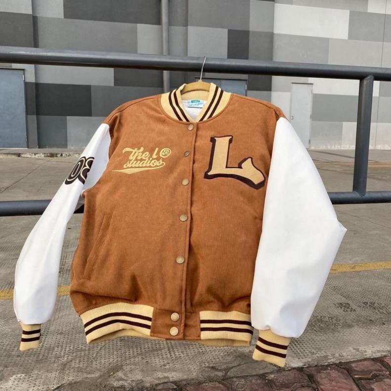 Áo Khoác Nam Nữ ANARCHY VARSITY BOMBER của SixK Store Unisex - Áo Khoác Bóng Chày Nỉ Nhung - Chữ L Phong Cách