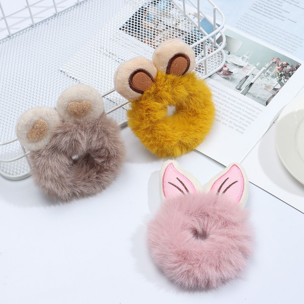 Băng Đô Cài Tóc Hình Tai Mèo Vải Lông Co Giãn Dễ Thương Cho Nữ