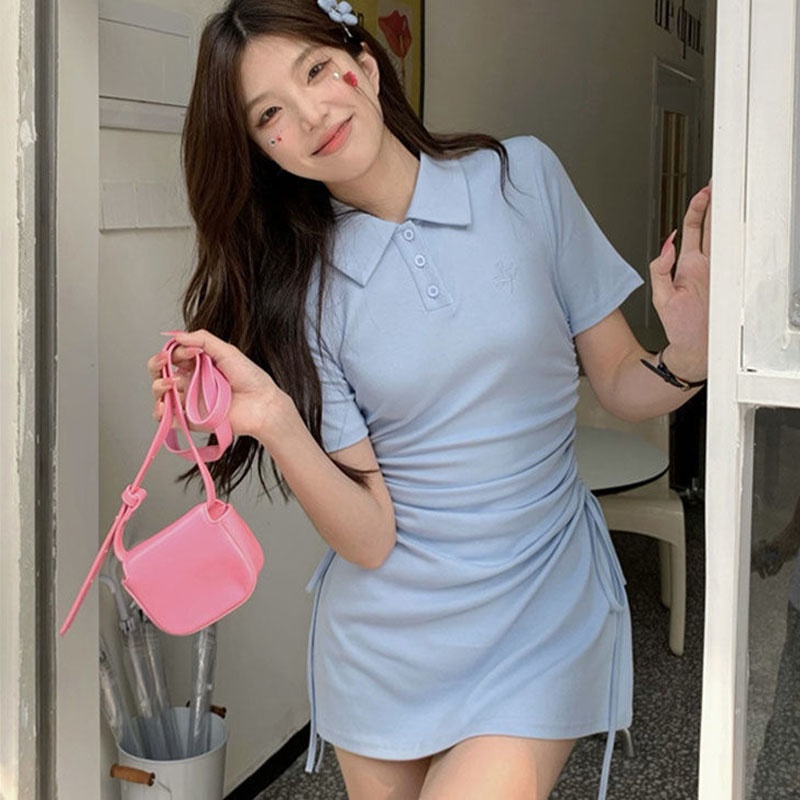 Đầm IELGY tay ngắn có dây rút eo thời trang cho nữ