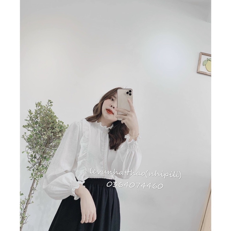 Áo sơmi nữ bo chun cổ, tay/ sơmi trắng tiểu thư/ đồ công sở A46