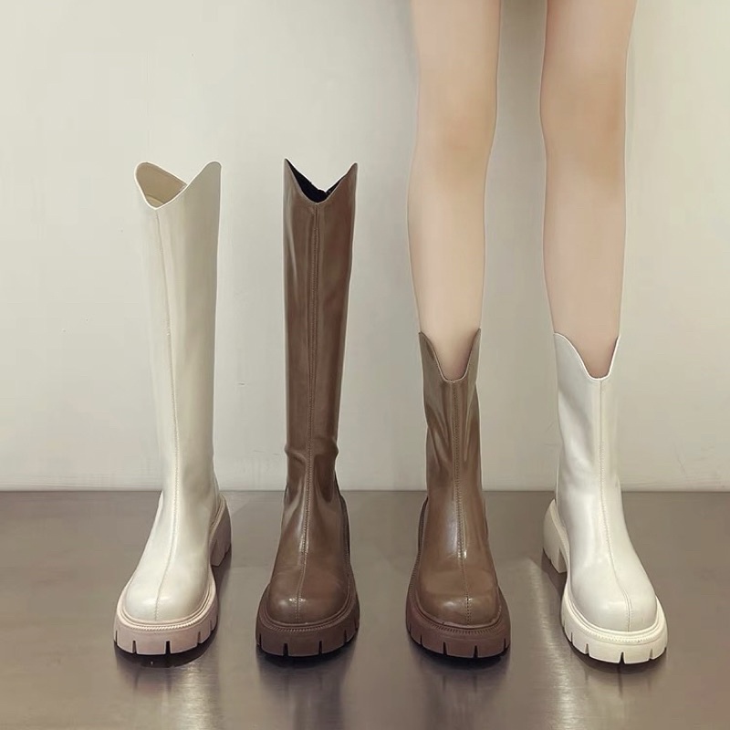Boots da nữ cổ ngắn và cổ cao dưới đầu gối đế răng cưa cao 5cm có khoá kéo
