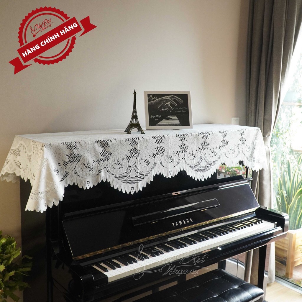 Khăn Phủ Đàn Piano Vải Ren Cao Cấp Thiết Kế Hoa Cúc Trắng Sang Trọng KU-01