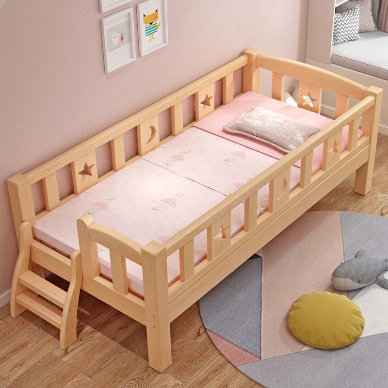 Giường cho bé gỗ thông size 150x70x40cm, Giường ghép cho bé với bố mẹ có cầu thang lên xuống an toàn- Ankyo Store