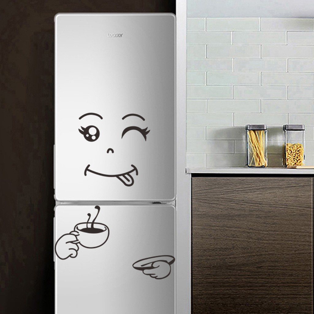 Decal dán tủ lạnh mặt cười ngộ nghĩnh có keo sẵn - đẹp sang trọng