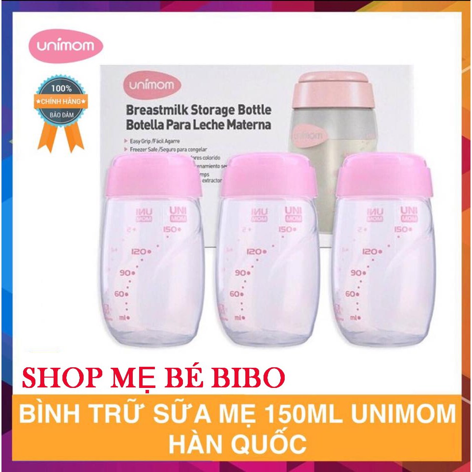 Bộ 3 Bình Trữ Sữa Mẹ 150ml UNIMOM Hàn Quốc UM880045