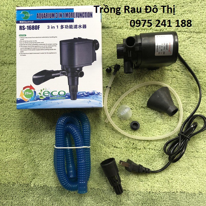 Máy bơm bể cá, hồ cá 3 trong 1 RS 1680F, công suất 25W, đẩy cao 1.3m