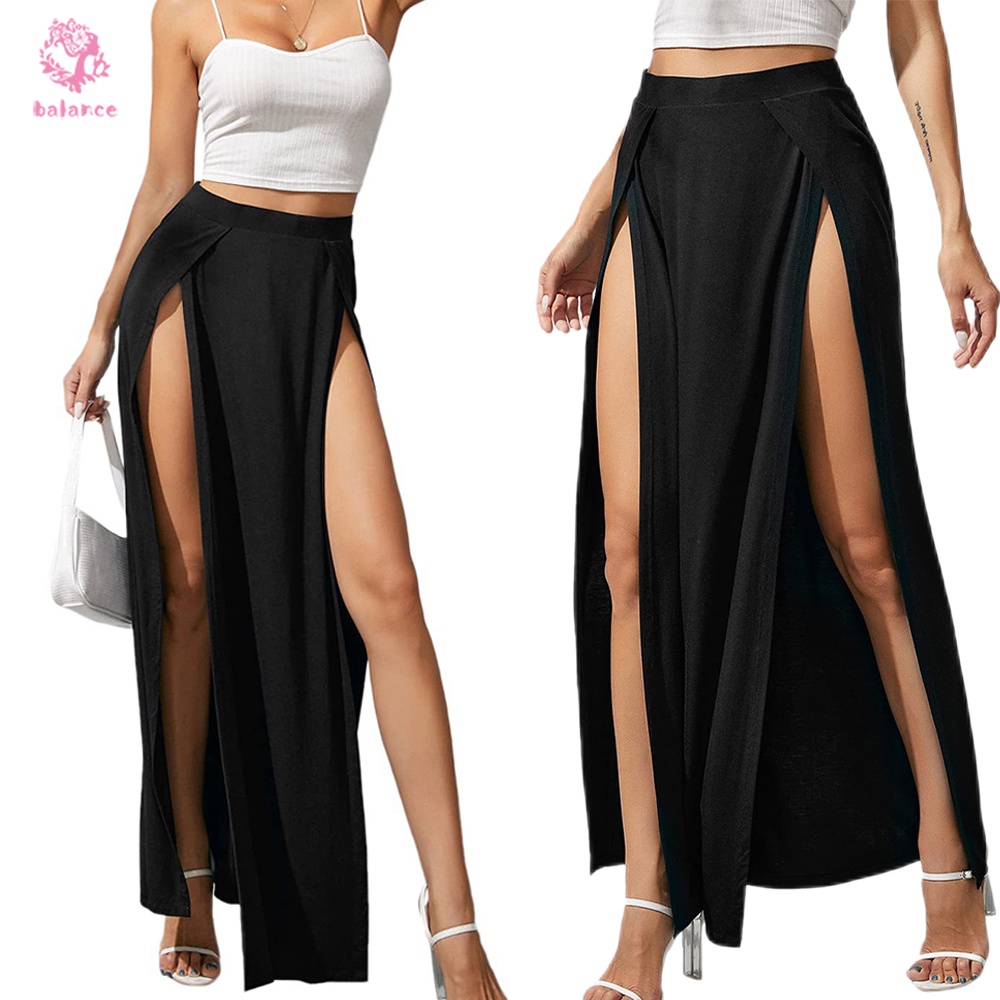 Chân Váy Maxi Dài Xẻ Tà Lệch Tà Màu Đen Thời Trang Mùa Hè Xinh Xắn Cho Nữ