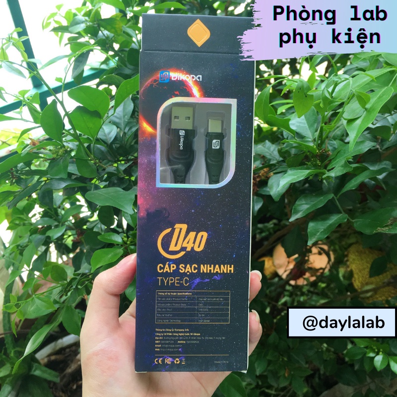 Dây Cáp Sạc Nhanh Type C D40 VIKOPA có ĐÈN BÁO SẠC, dài 1M Bọc Vải Dù Chất Lượng Cao Hàng chính hãng
