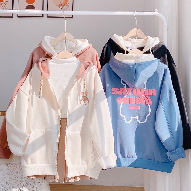 Nỉ kéo khoá thêu hình gấu | BigBuy360 - bigbuy360.vn