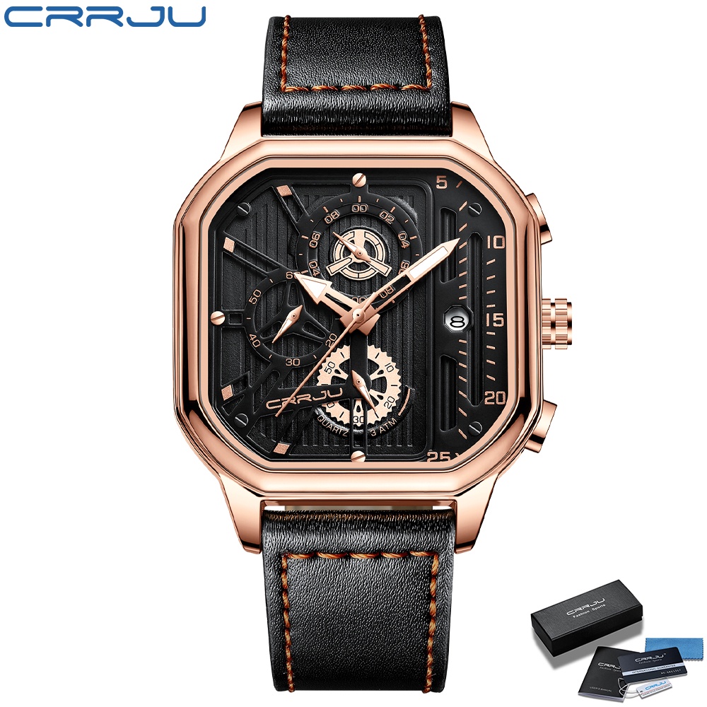 Đồng hồ đeo tay CRRJU 2302 bộ máy quartz dây đeo bằng da chống thấm nước