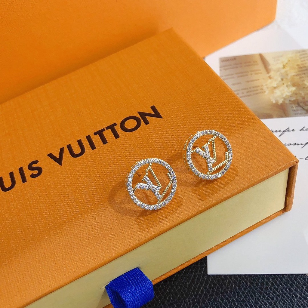 LOUIS VUITTON Khuyên Tai Tròn Bằng Thép Titan In Logo LV Thời Trang
