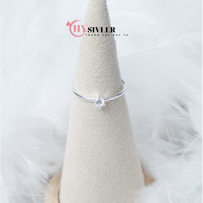 Nhẫn nữ bạc ta đính đá nhỏ 3 ly nhẹ nhàng nhẫn nữ đơn giản bạc thật