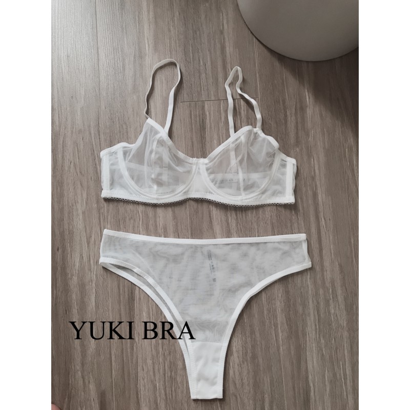 Bộ Đồ Lót Ren Trắng Siêu Sexy, Áo Ngực Không Đệm, Có Gọng, Quần Lót Nửa Mông, Xẻ Cao Quyến Rũ