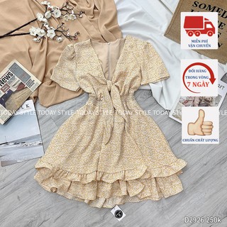 Đầm xòe đắp chéo ngực , váy hoa dễ thương chất mịn TODAYSTYLE freesize d2926