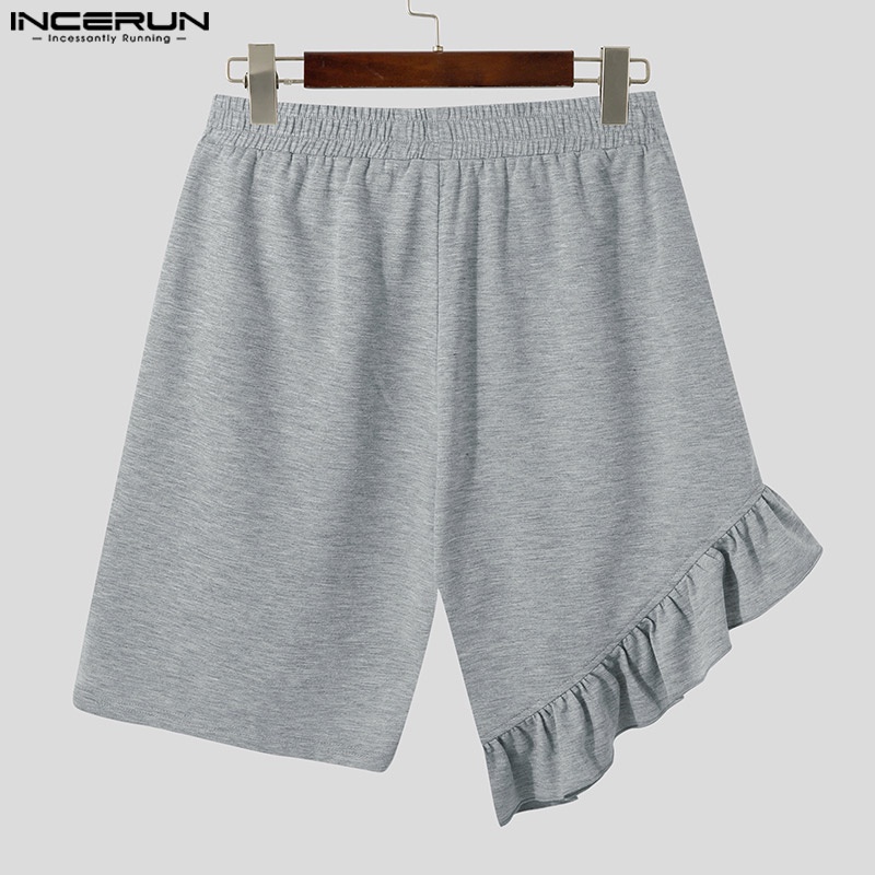 Incerun Mne 'S Quần Short Dáng Rộng Lưng Thun Phối Bèo Thời Trang Mùa Hè Dành Cho Nữ