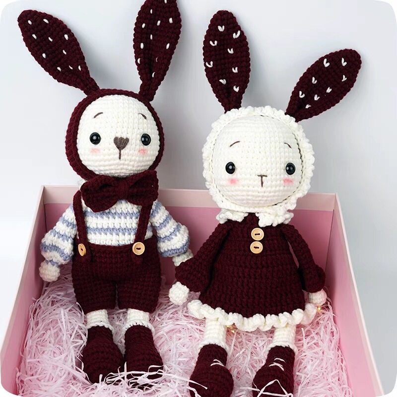Set len đan móc cặp đôi thỏ đáng yêu đủ phụ kiện và chart