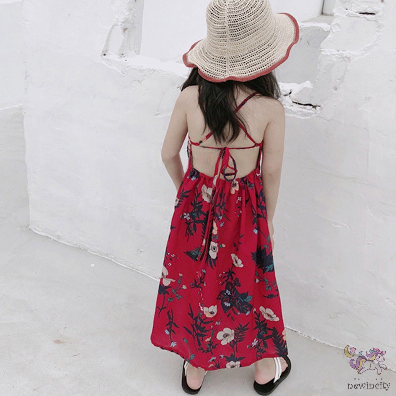 Đầm in hoa buộc dây lưng thời trang cho bé gái