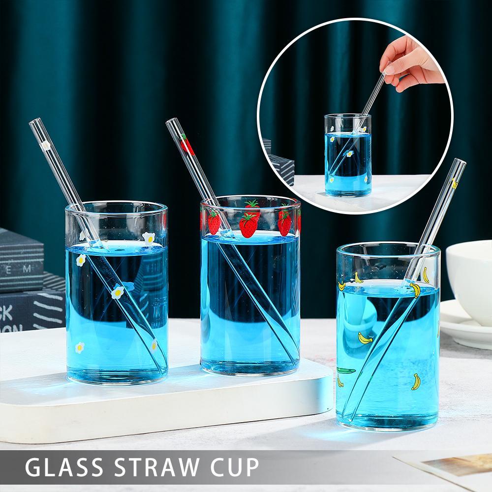 PISTA Bình Nước Thủy Tinh Chịu Nhiệt Họa Tiết Trái Cây Đáng Yêu
