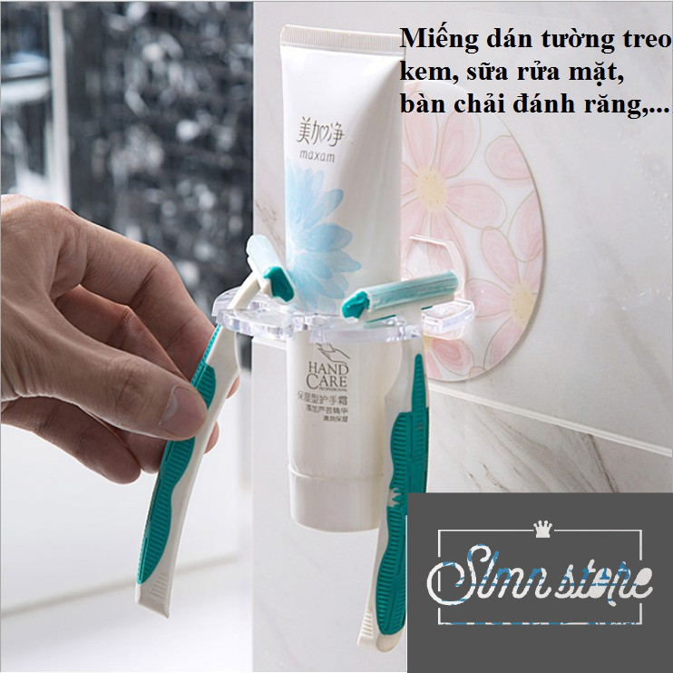 Miếng  dán tường treo bàn chải đánh răng, kem, dao cạo râu, móc treo vật dụng gia đình&lt;br&gt;Slmn_MDTreoBanChai