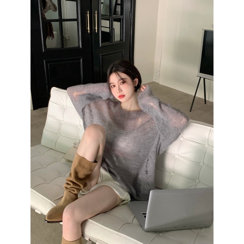 QADCOL Áo Thun Tay Dài Chống Nắng Dáng Rộng Xuyên Thấu Thời Trang Mùa Hè Cho Nữ