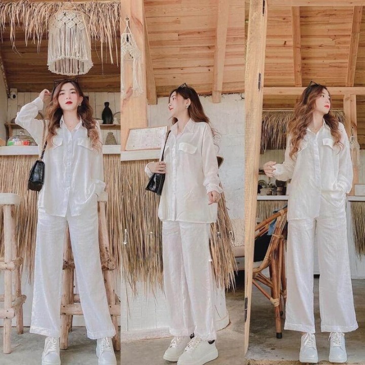 Sét bộ quần sớ áo trắng nắp túi tinh khôi