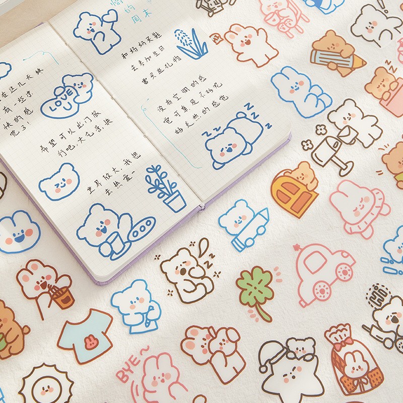 Túi hình dán sticker hình gấu cute 40 mảnh 2-->6cm trang trí sổ tay, máy tính, laptop, góc học tập