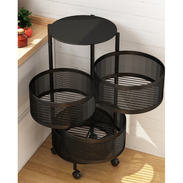 KỆ SẮT GIỎ TRÒN XOAY 360 ĐỘ ĐỰNG ĐỒ NHÀ BẾP ĐA NĂNG CÓ BÁNH XE DI CHUYỂN