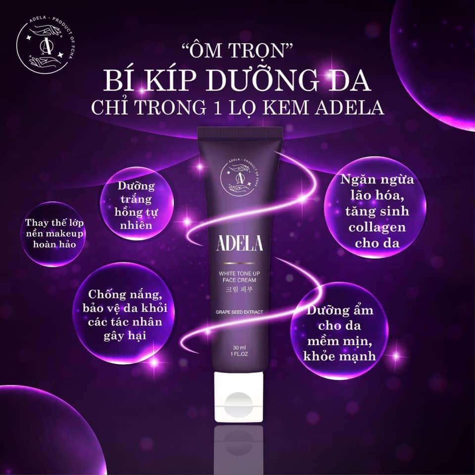 [QUÀ TẶNG SON DƯỠNG]KEM DƯỠNG TRẮNG DA ADELA NÂNG TONE NGỪA LÃO HÓA CHỐNG NẮNG MAKE UP- ADELA WHITE TONE UP FACE CREAM -