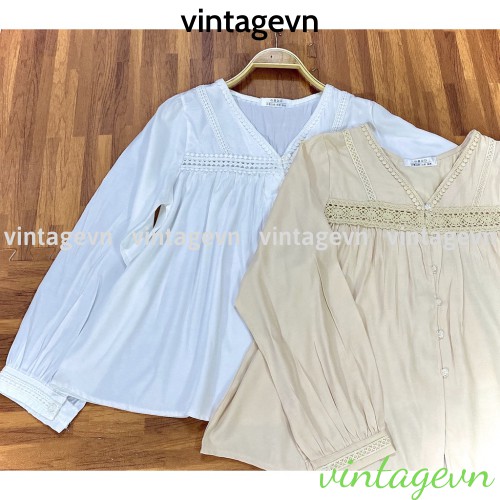 {vintagevn} áo babydoll kaca tiểu thư  tay dài cổ V  A 203 freeship | BigBuy360 - bigbuy360.vn