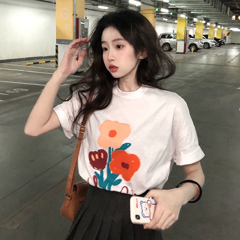 Áo thun IELGY tay ngắn dáng rộng màu đen in họa tiết graffiti cổ điển thời trang cho nữ