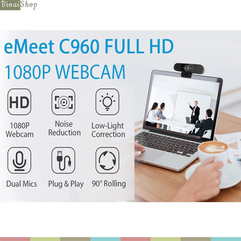 Webcam Họp Trực Tuyến Góc Rộng 90* Emeet C960 (Full HD1080P, Tự Động Lấy Nét Và Căn Chỉnh Ánh Sáng0 | BigBuy360 - bigbuy360.vn