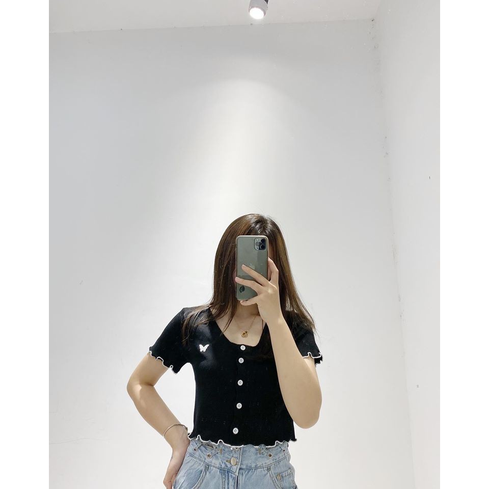 (FREESHIP) Áo croptop cổ V cúc hàng quảng châu cao cấp Ulzzang