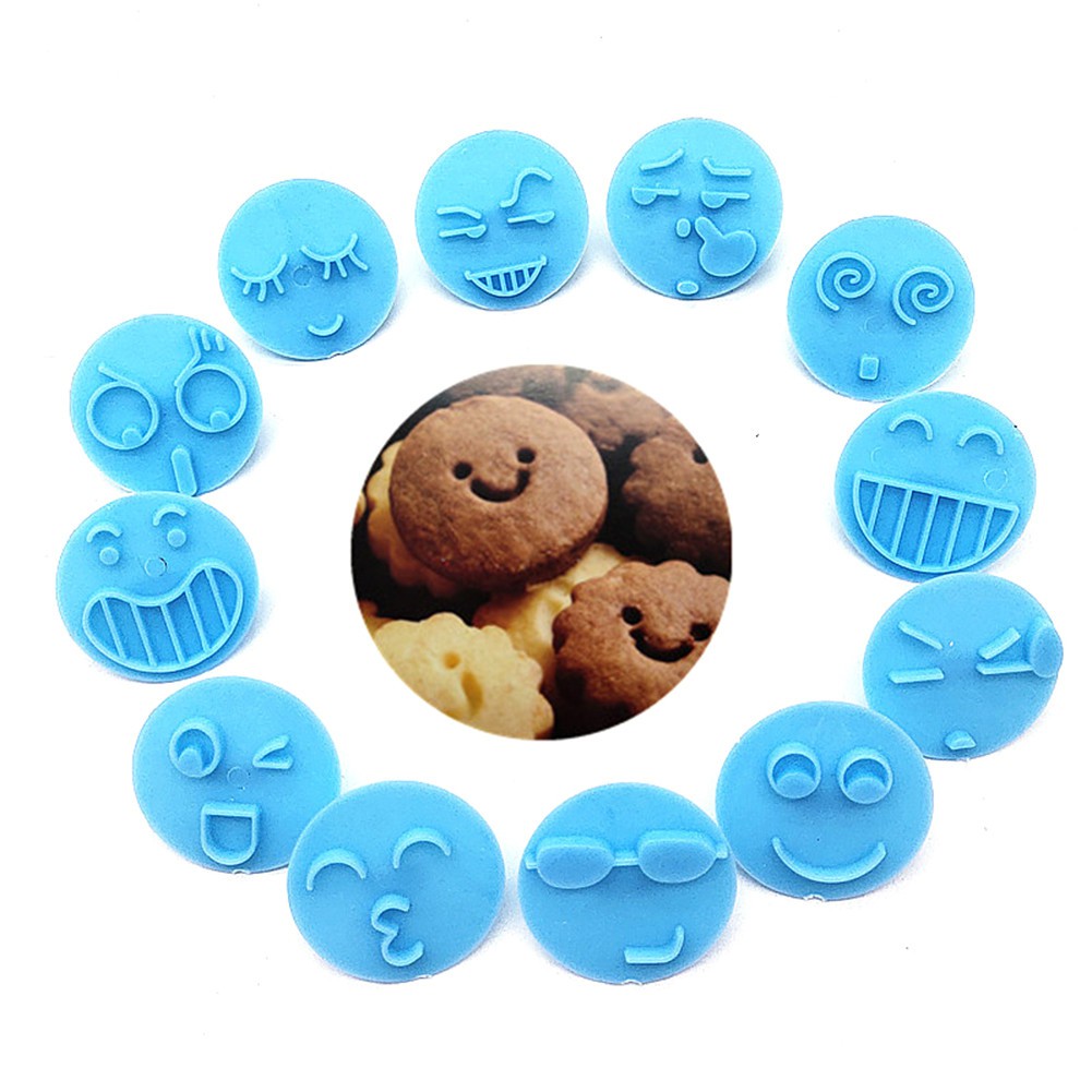 13 khuôn nhấn tạo hình mặt cười trang trí bánh quy/bánh Fondant bằng nhựa kích thước 4-4.2cm kèm nhẫn
