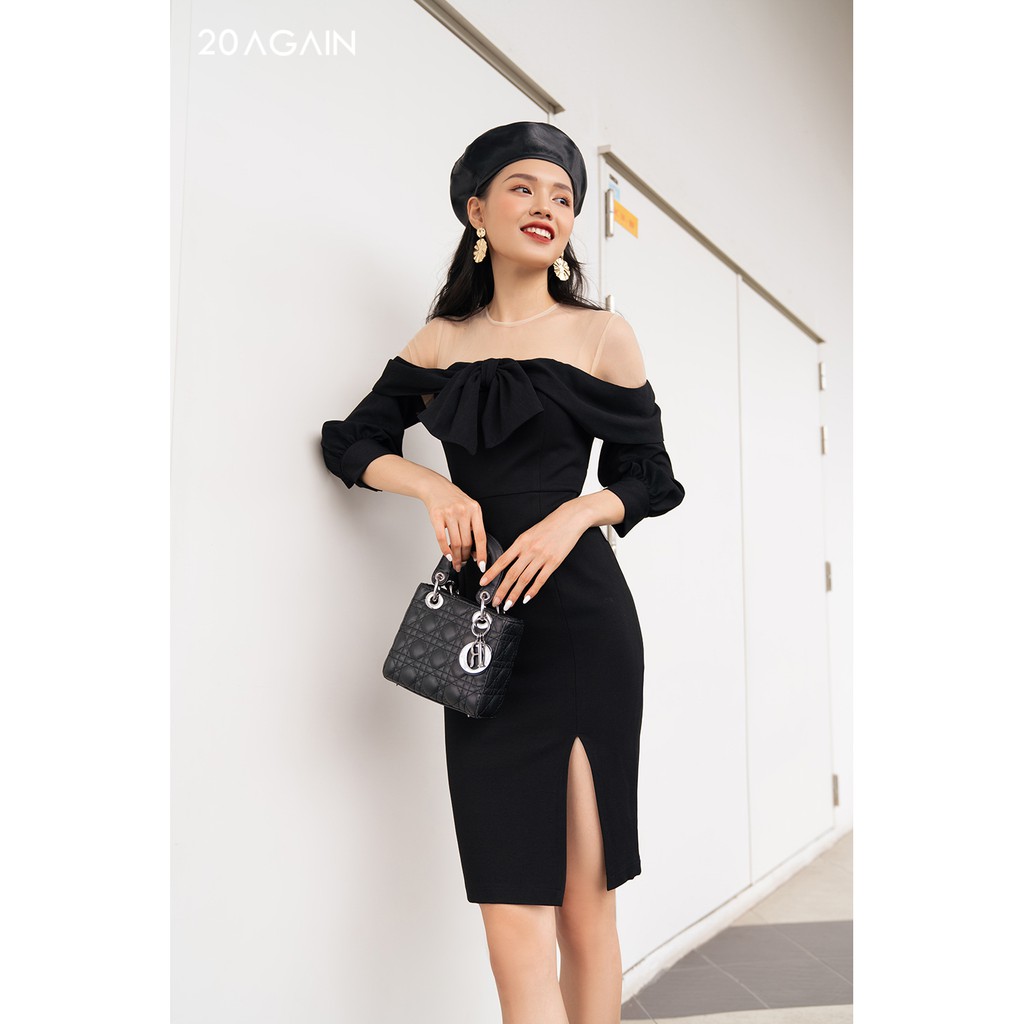 Đầm vải dài tay phối nơ ngực DDA0913 20again | BigBuy360 - bigbuy360.vn