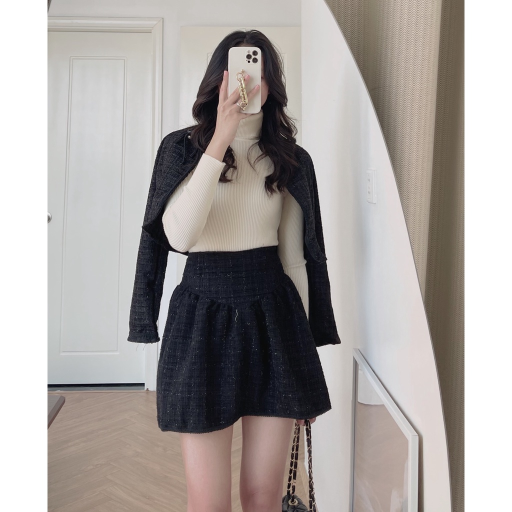 (ảnh thật) Audrey Set dạ text cài nơ chân váy xòe 1523 | BigBuy360 - bigbuy360.vn