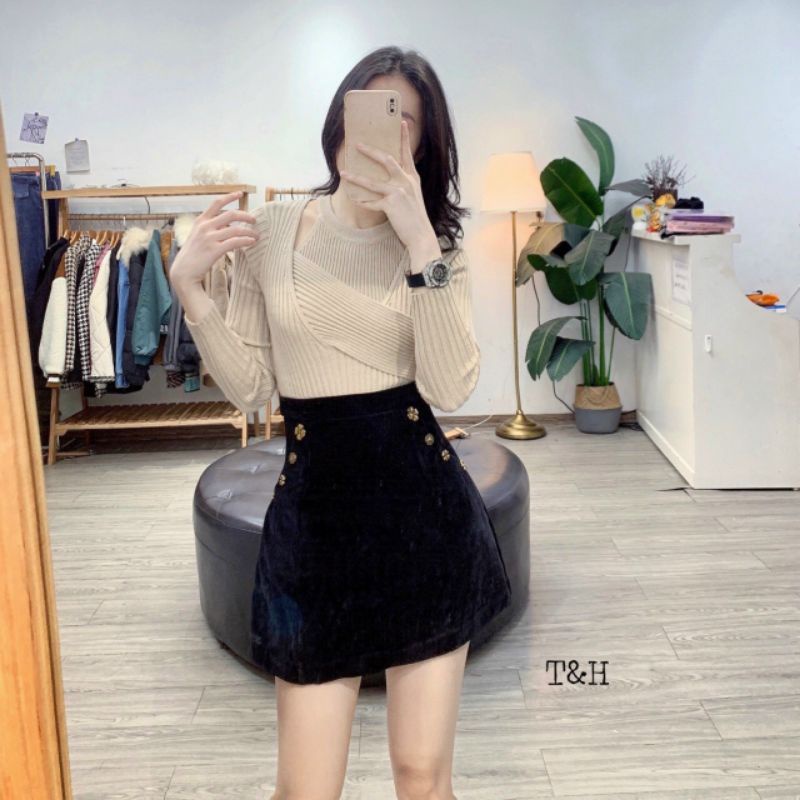 Váy nhung có quần trong dáng A hàng loại 1